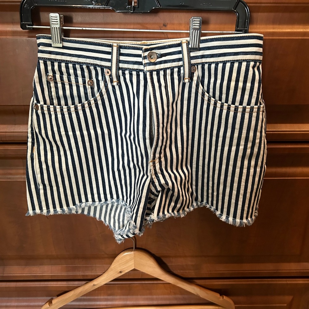 rag & bone Black and White Striped Jean Shorts